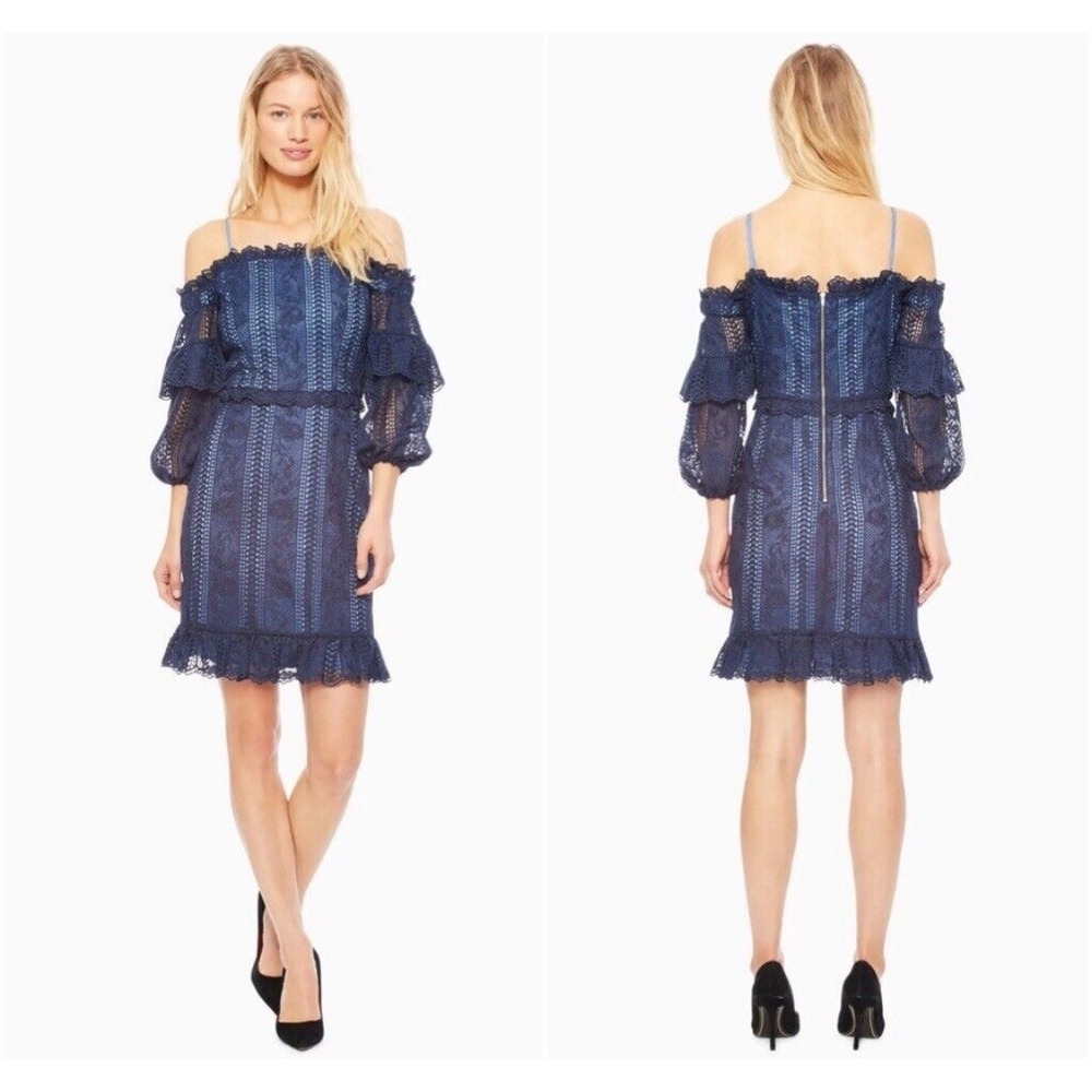 NWT Parker Irma Off Shoulder Lace Dress Navy 0 Legacies TV Lace Floral Ruffle